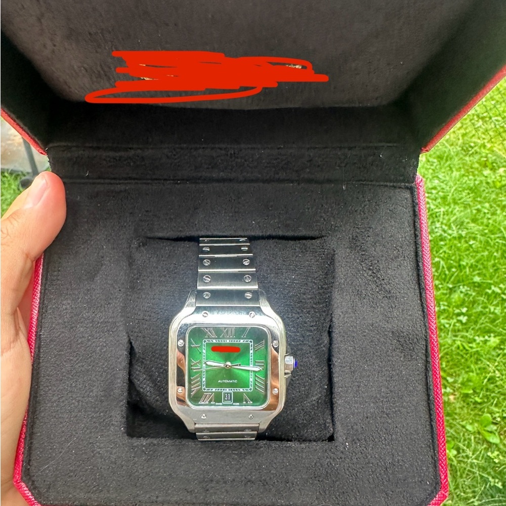Silver Watch with Green Dial
